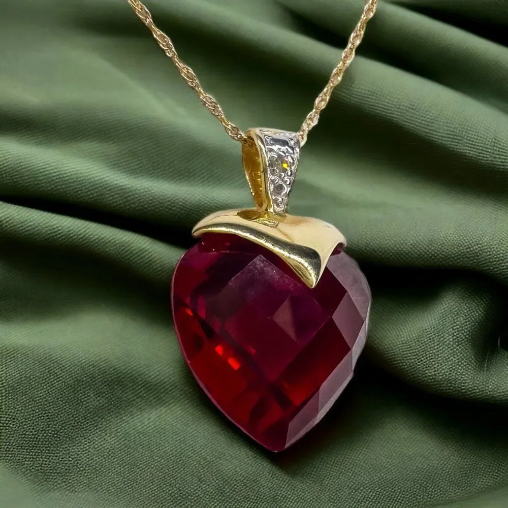 10k Yellow Gold Ruby Diamond Necklace 16